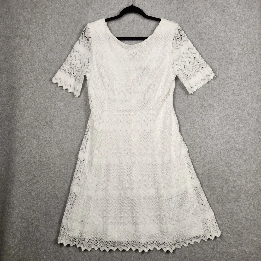 Jessica Howard Dress Womens 10 White Lace Short Sleeve Fit Flare‎ Zipper Spring